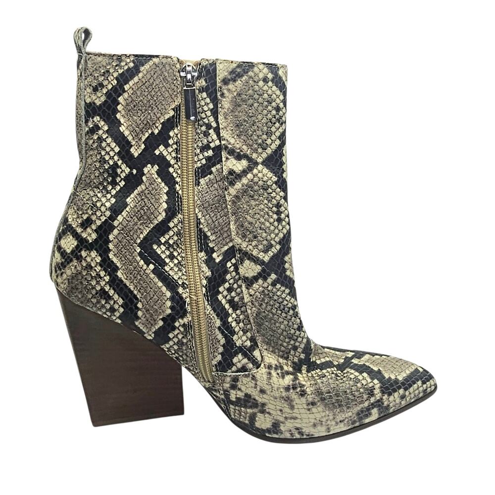 Bleecker & Bond Tan Gray Snakeskin Kailey Heeled Pointed Toe Ankle Boots - Picture 3 of 9